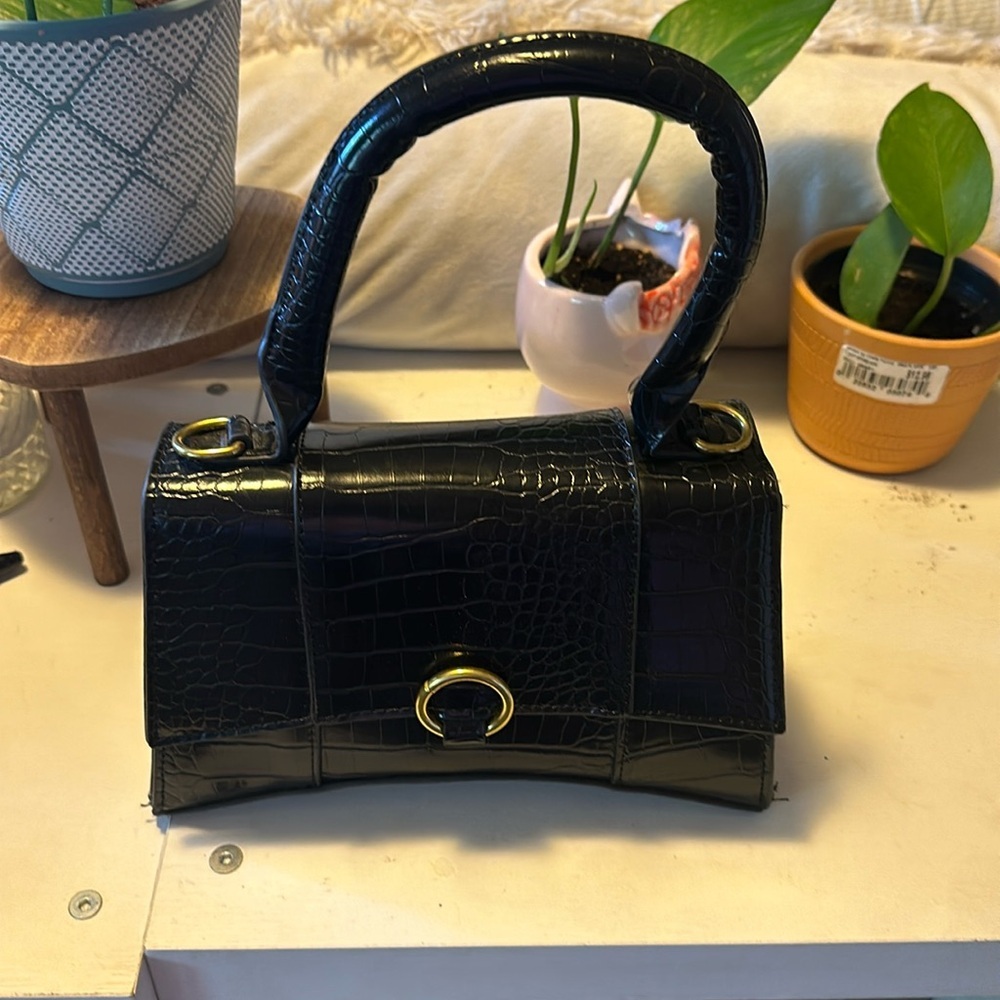 Black mini hand bag with strap